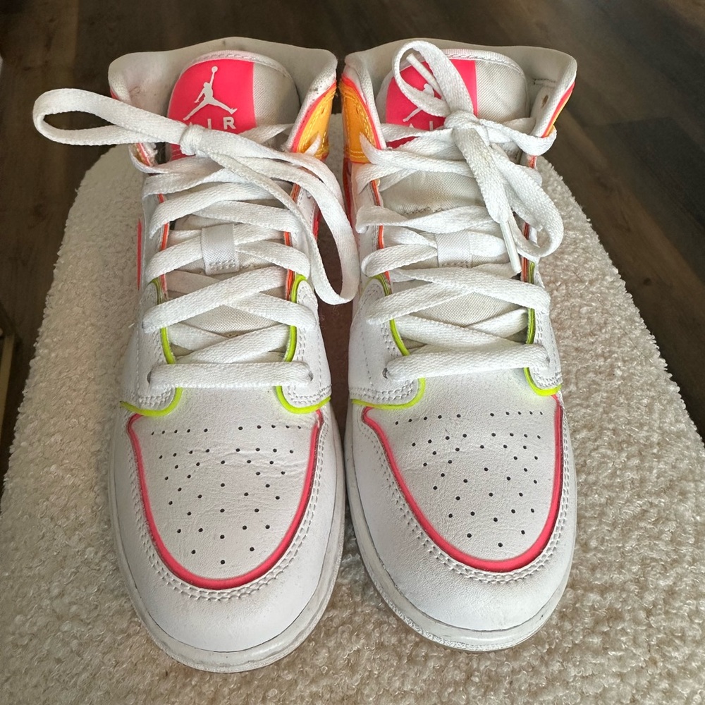 Jordan Kids Sneakers - White with Neon Pink and Yellow